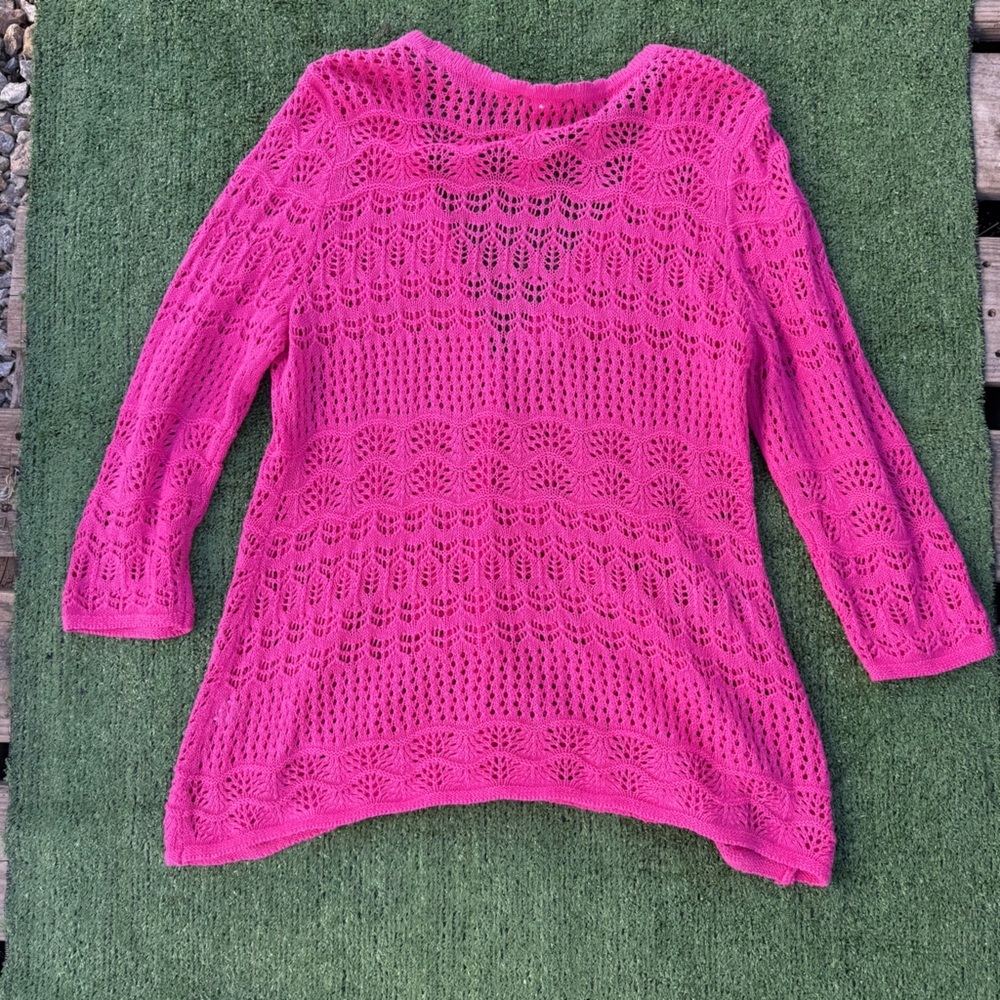 Valentine’s Day coquette pink lace crochet cardigan - Picture 2 of 5